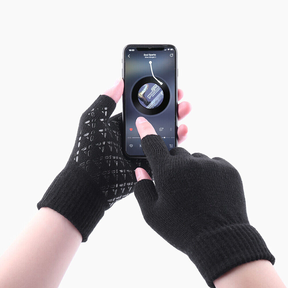 Cycling Anti-slip Half Finger Gloves Winter Warm Fingerless Mittens (Black)