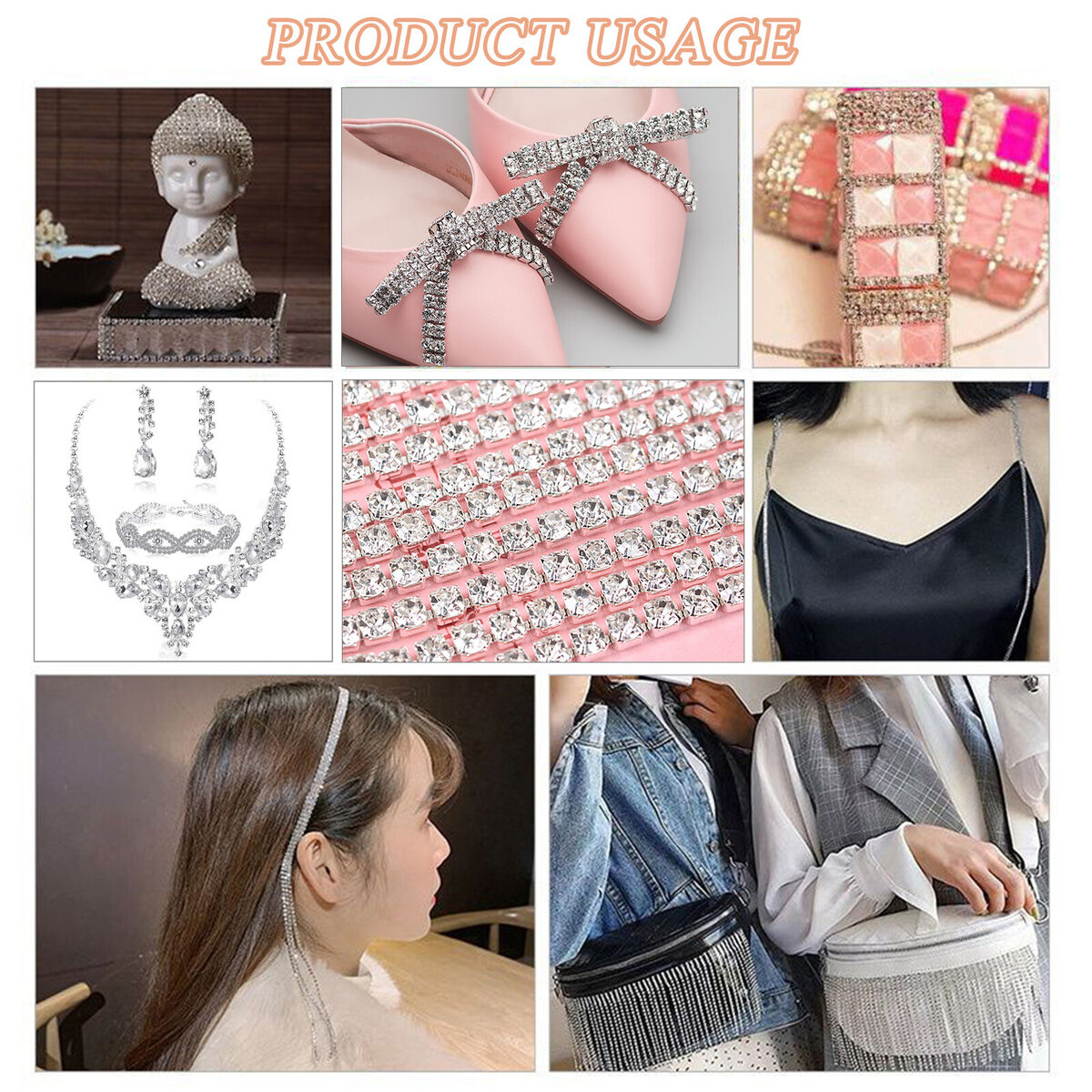 Double Row Rhinestone Close Crystal Chain 10 Yard/2 Rows Trims Cup Chain