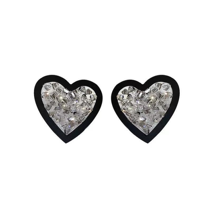 Heart Shape Sweet Stud Earrings Love Heart Earring for Women Girl Black White