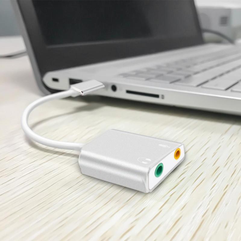 USB Type-c Audio Adapter External Stereo Sound Card with 3.5mm Headset Mic Jack