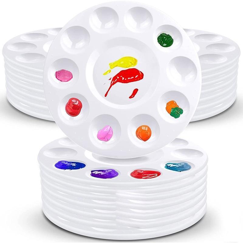 Round Paint Tray White Pallet for Watercolor Oil Craft DIY Art Painting 40 PCS
