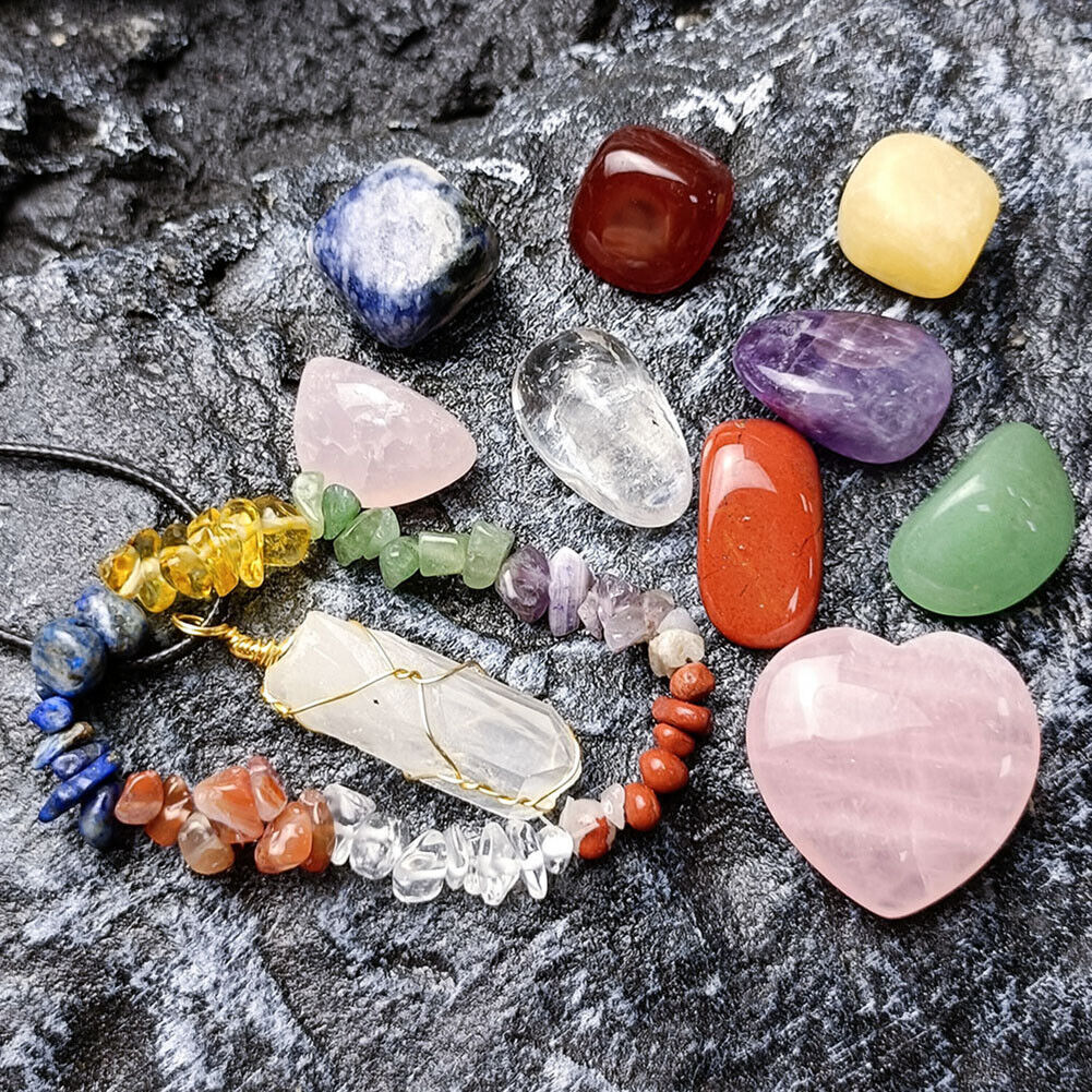 Natural Seven Reiki Chakras Stone Crystal Pendants for Collection Gifts Box