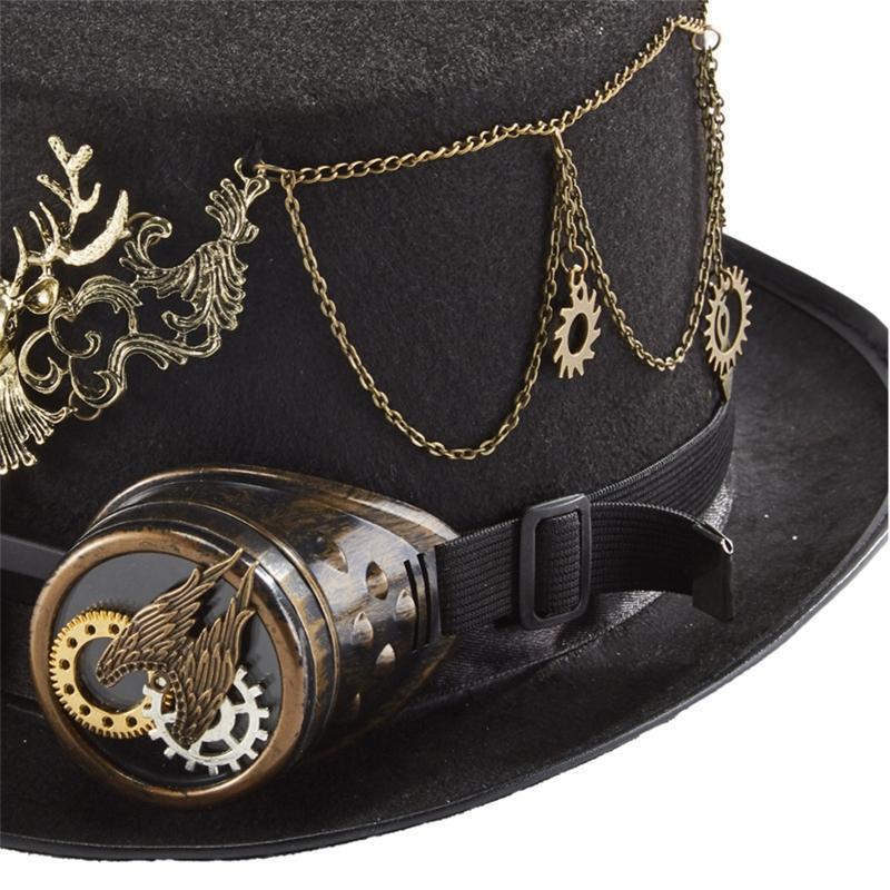 Victorian Deer Head Goggles Top Hat Magic Hat Steampunk Hat for Performance Prop