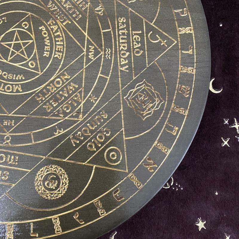 Witch Divination Pendulum Board Seven Chakra Crystal Energy Disk Oak Astrolabe