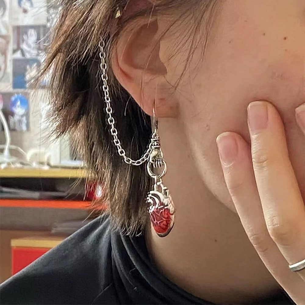 Witchy Asymmetrical Cuff Earrings The Beating Heart Jewelry Gift Chain Ear Clip