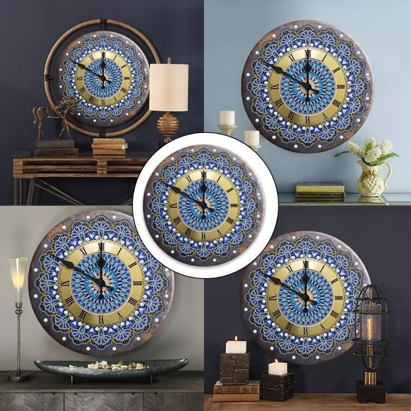 Mandala Diamond Painting Clock 5D Metal Tin Signs Diamond Embroidery Cross
