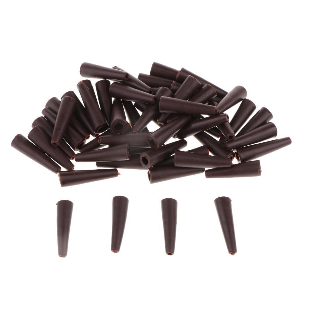 Set of 50 x Brown Rubber Tail Tubes Cones for Fishing Rig Sleeves Tool 20mm