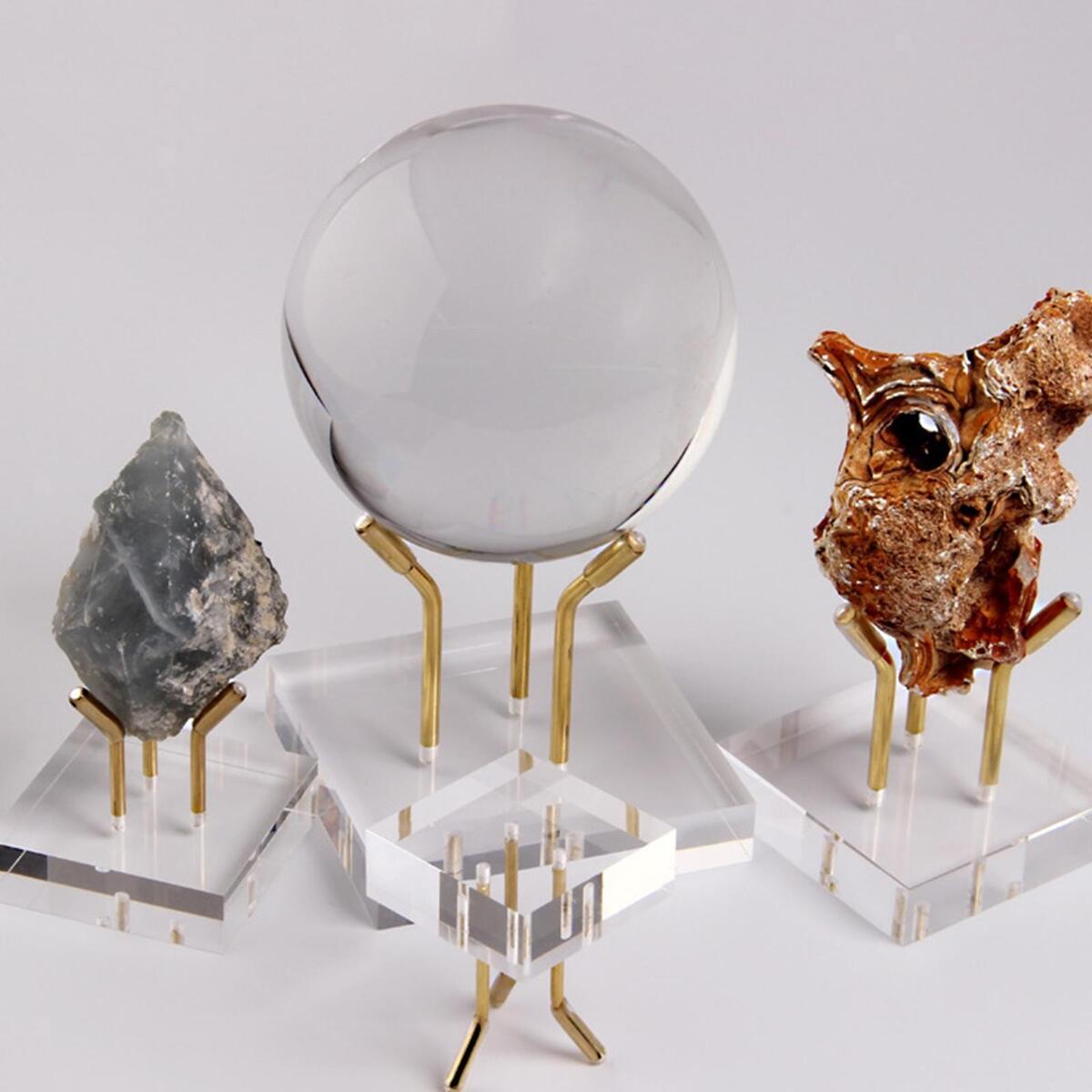 Metal Arm Display Stand 80x80mm Acrylic Base Home Decor for Minerals Agates