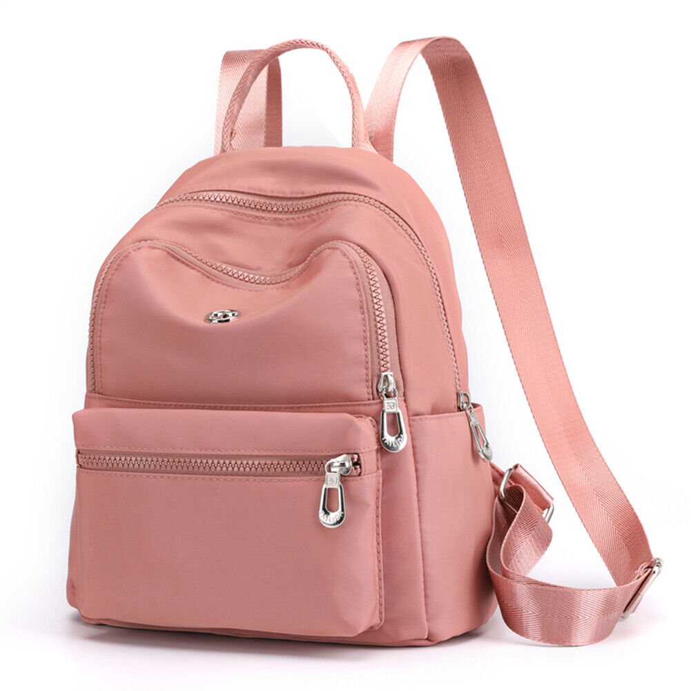 Waterproof Nylon School Shoulder Bag Women Casual Travel Backpack (Pink)