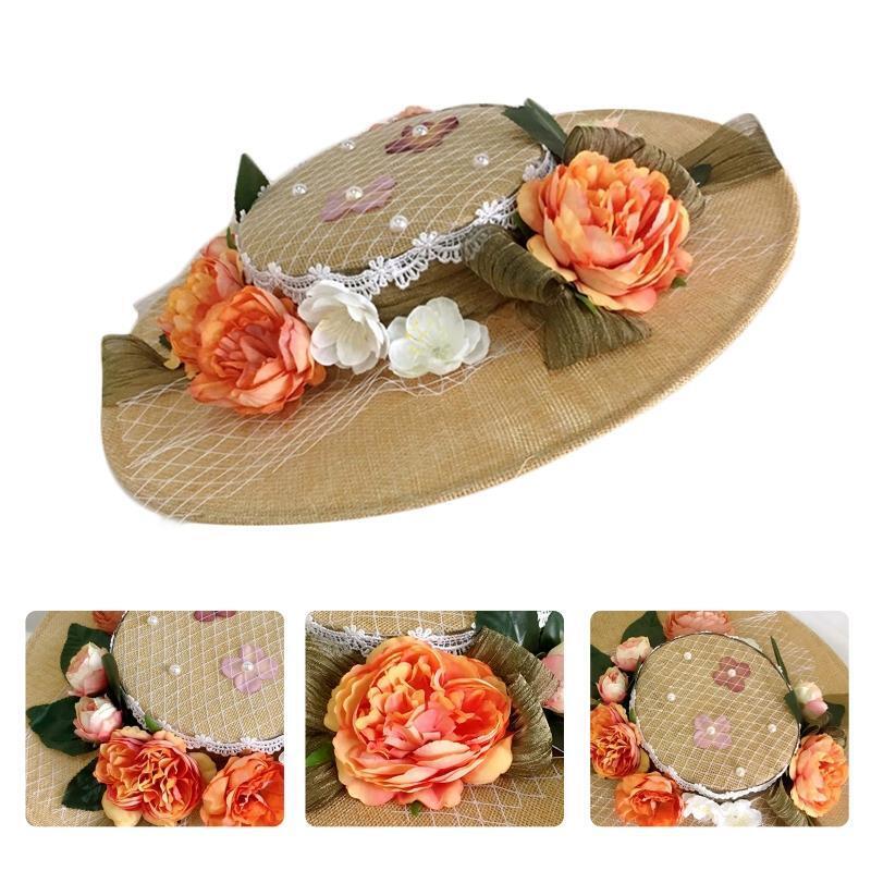 Trendy Sunshade Flat Hat Beach Hat Flower Decor Sunhat for Lolita Party Girls