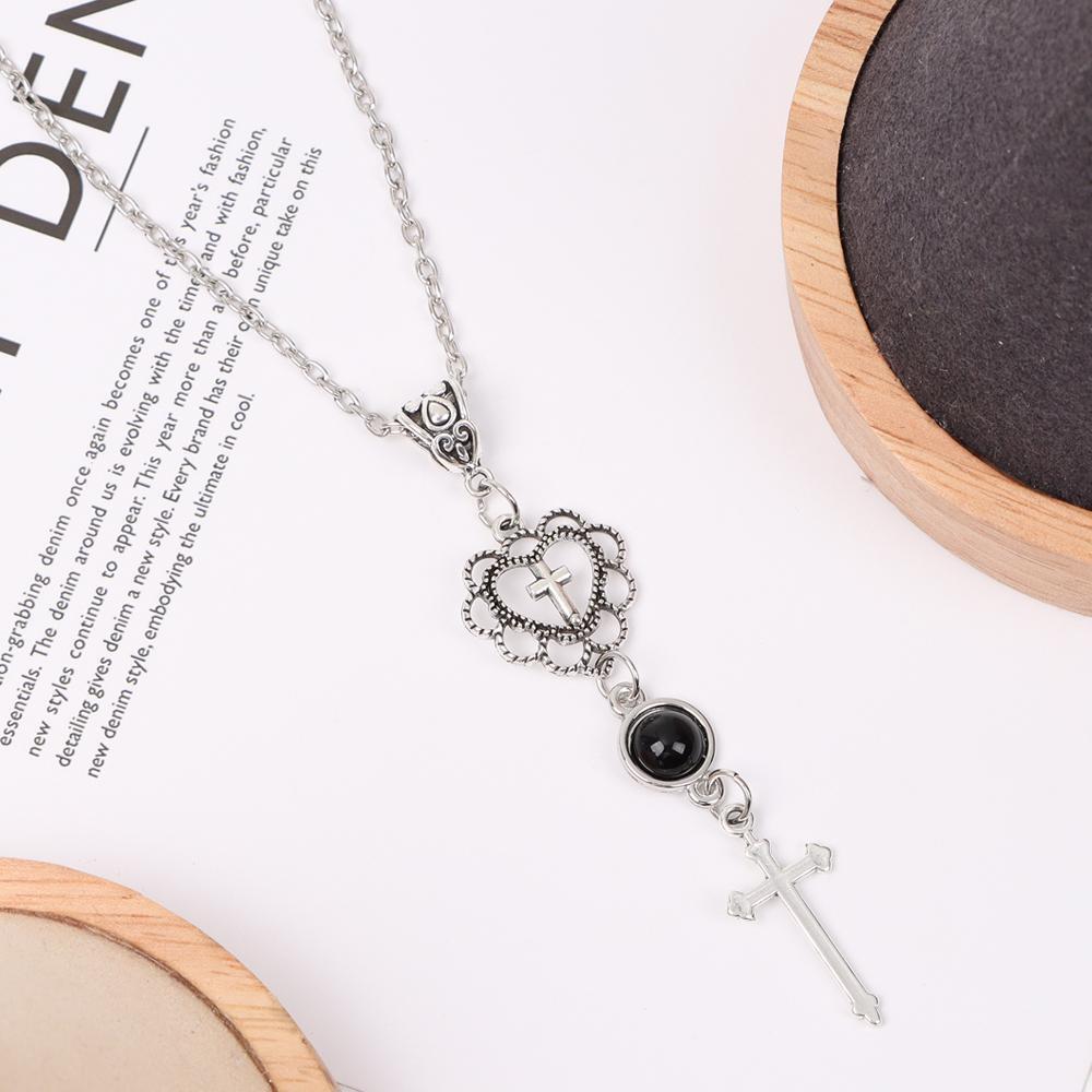 Party Punk Gothic Women Clavicle Chain Jewelry Heart Pendant Cross Necklace
