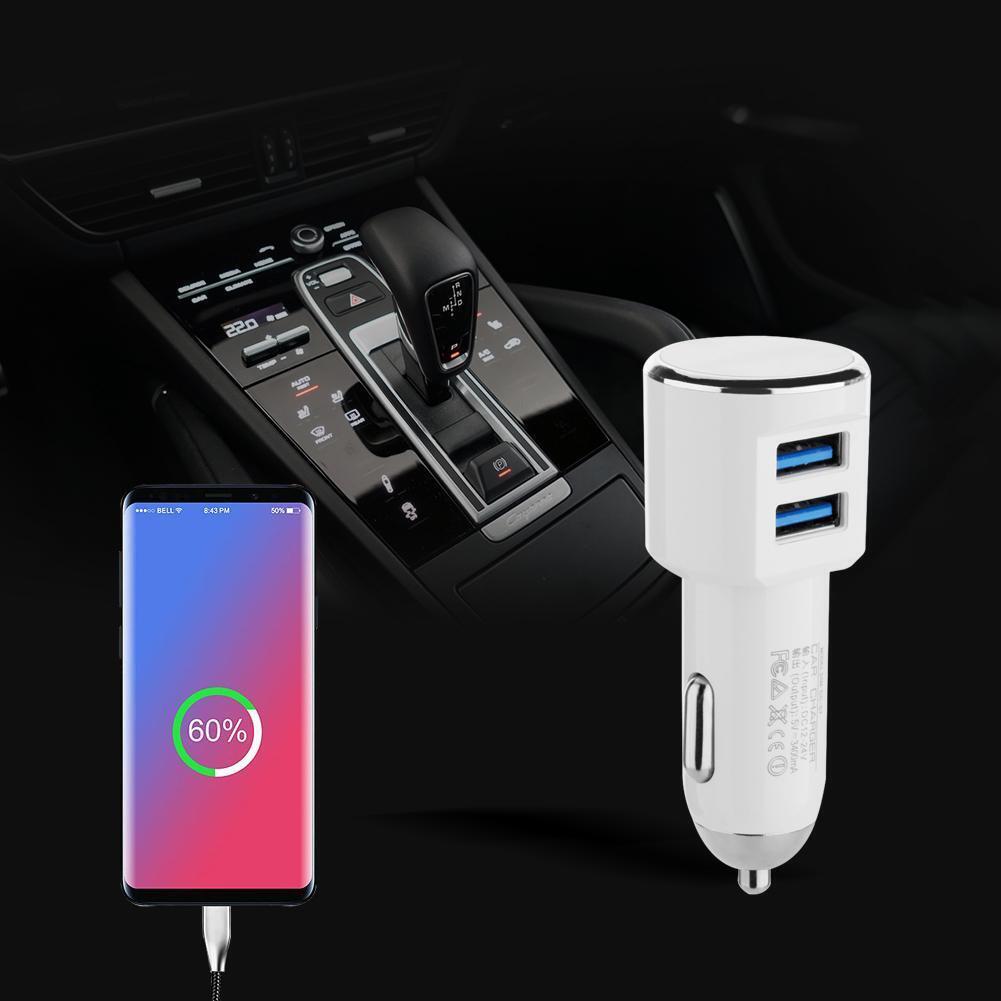 Universal Dual USB Car Charger Digital LED Display 5V 3.4A Adapter (White)
