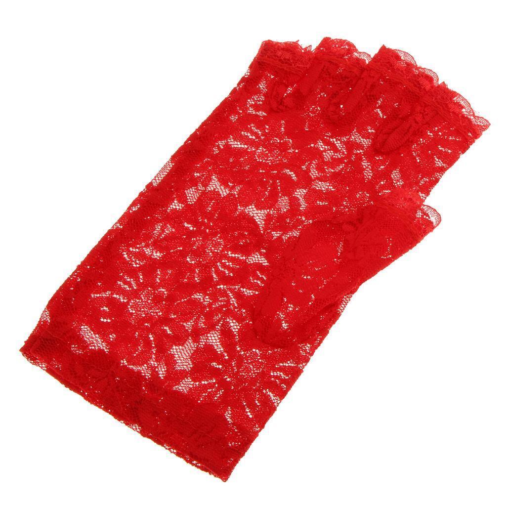 Wedding Party Lace Flower Half Finger Glove Party Accessories Lady Glove Red