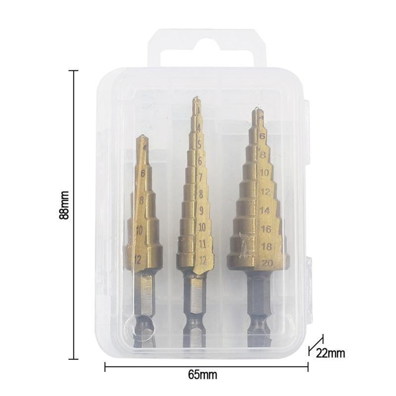 3 Pcs HSS Titanium Coated Step Drill Bit Set for Home DIY Power Drills Durable