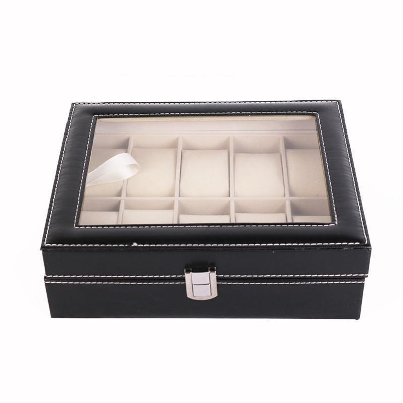 10 Grids Watch Box PU Leather Watches Display Case Jewelry Organizer with Lock