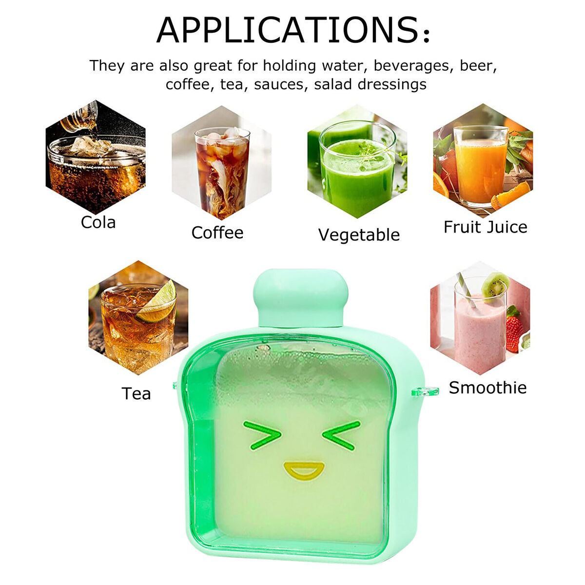Clear Water Bottles Bread Shape Cup with Rotatable Threaded Lids (Green)