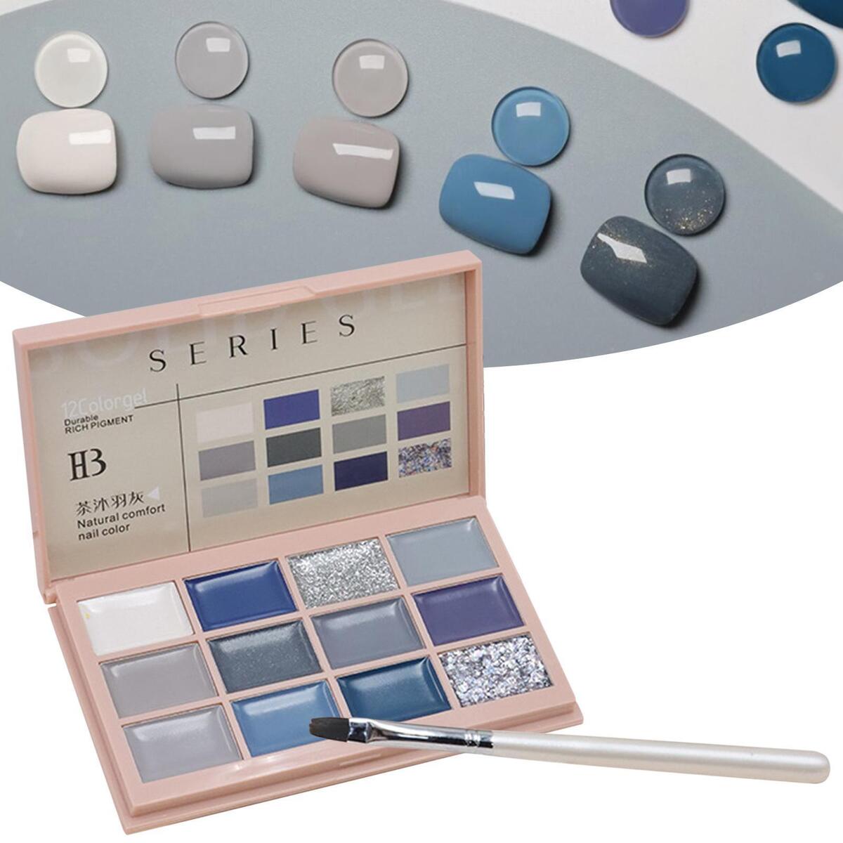 3 Pieces Solid Gel Nail Polish Palette Kit Glitters Design Salon Nail Glue