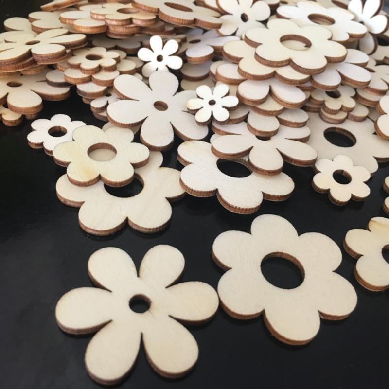 Wooden Plum Bossom Shaped Wood Chips 50 Pcs Unfinished Hollow Blank Flower Chip