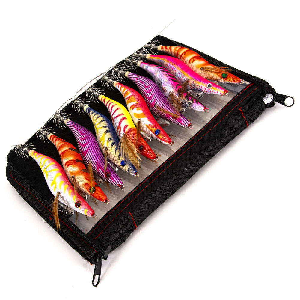 10pcs Wooden Shrimp Jig Hook Squid Cuttlefish Jigging Lures Fishing Baits
