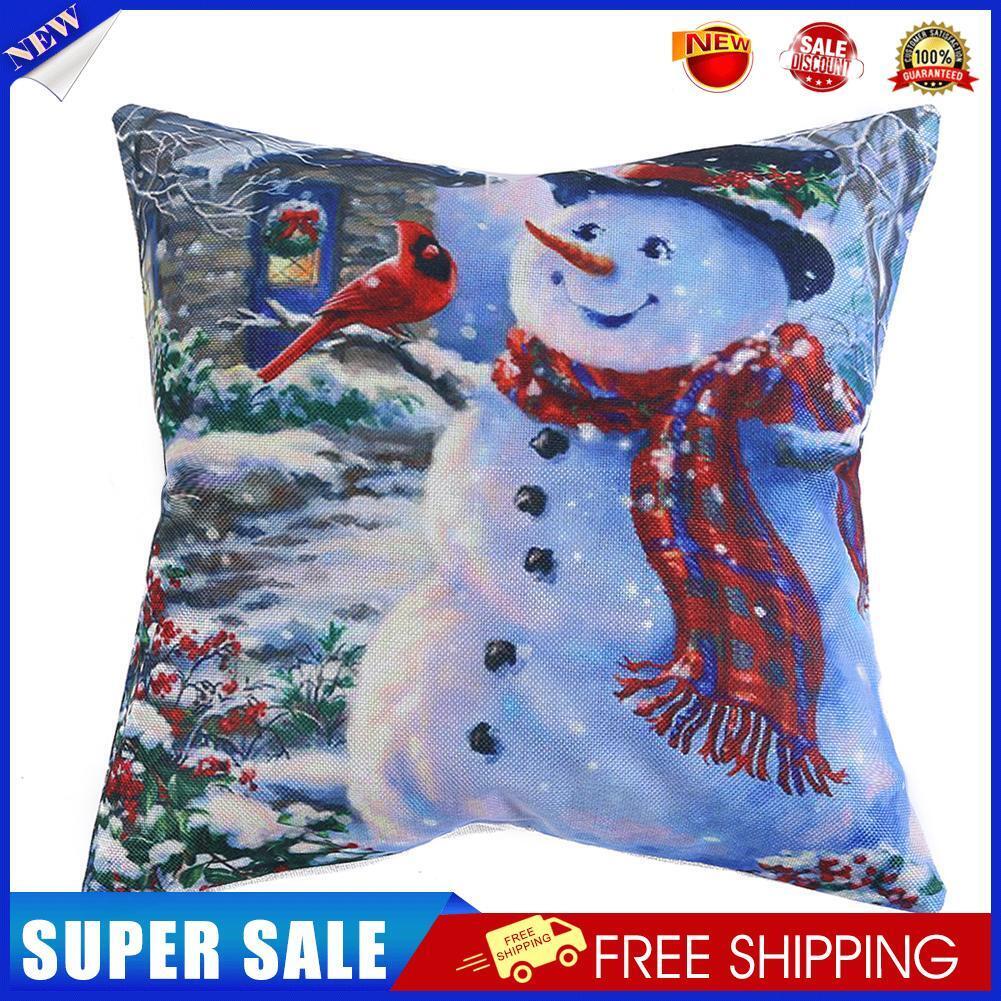 Christmas Snowman Cotton Linen Throw Pillow Case Cushion Home Sofa Decor(3)
