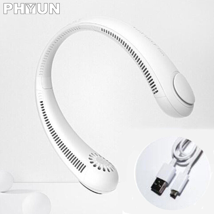 White USB Portable Hanging Neck Fan Air Cooling Little Electric Air Conditioner