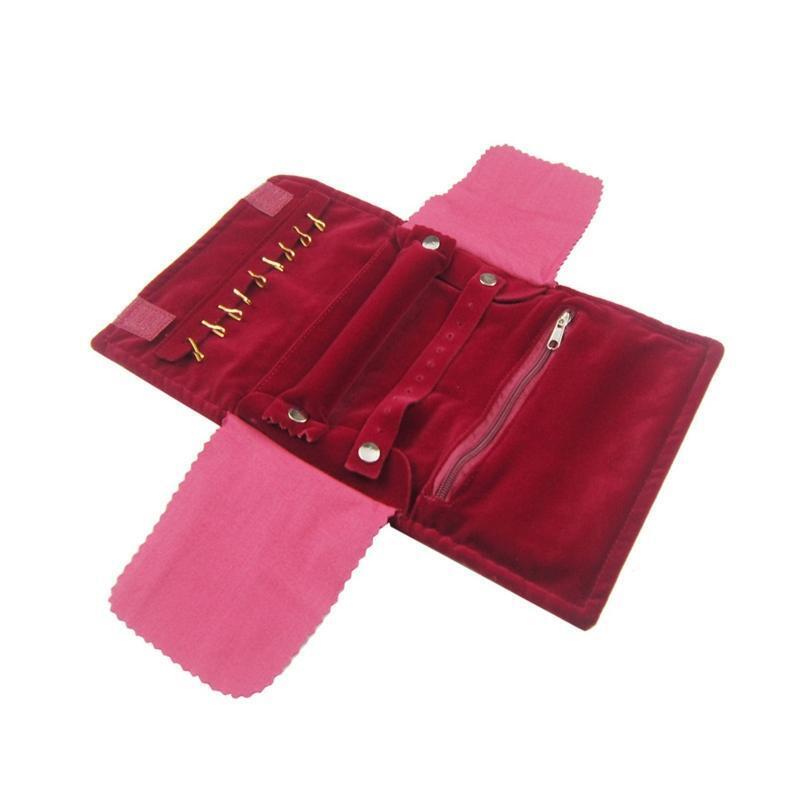 Velvet Jewelry Organizer Roll Travel Zipper Case Pouch Storage Bag for Necklace