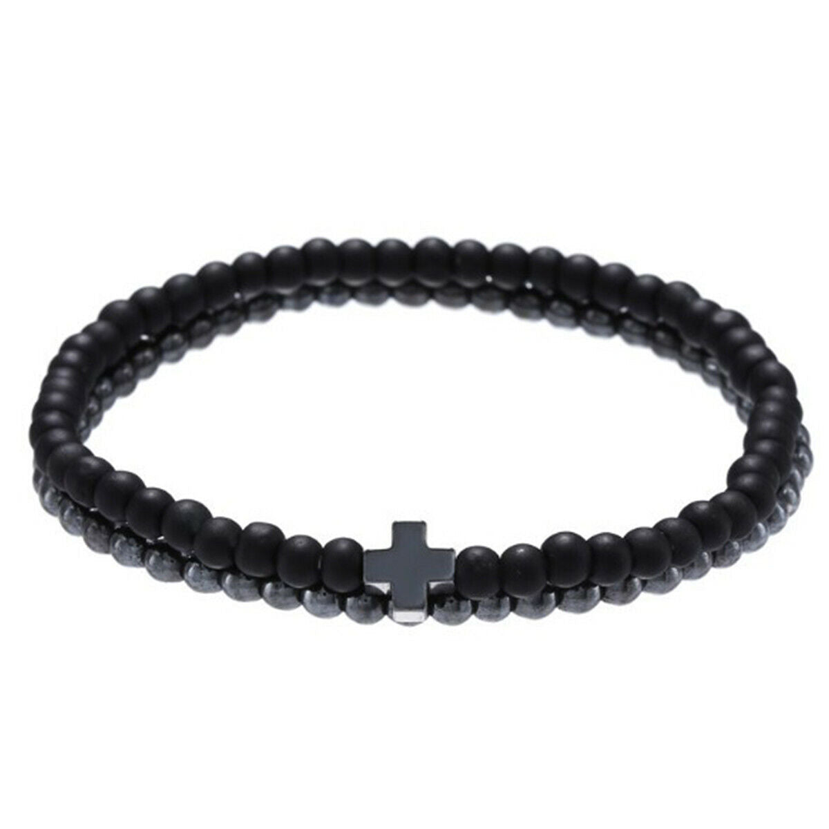 2pcs/set Cross Cooper Bead Bracelet Men Matte Lava Volcanic Stone Jewelry Gift