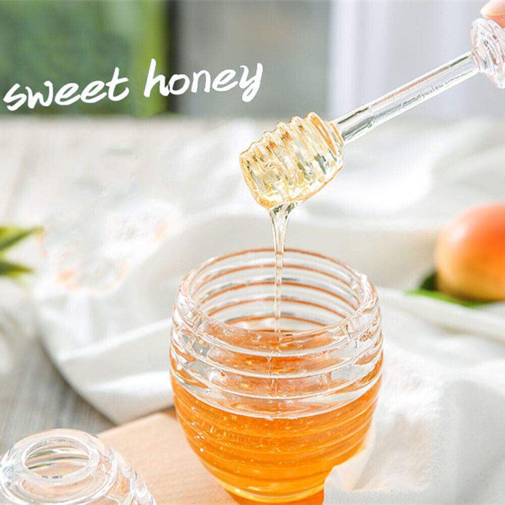 Bee Honey Jar with Stirring Rod Honey Juice Jam Jar Drizzler Dispenser Tool