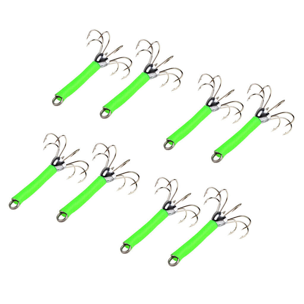 8 Pieces Fishing Lures Squid Jigs Hooks Freshwater Saltwater Bait Green