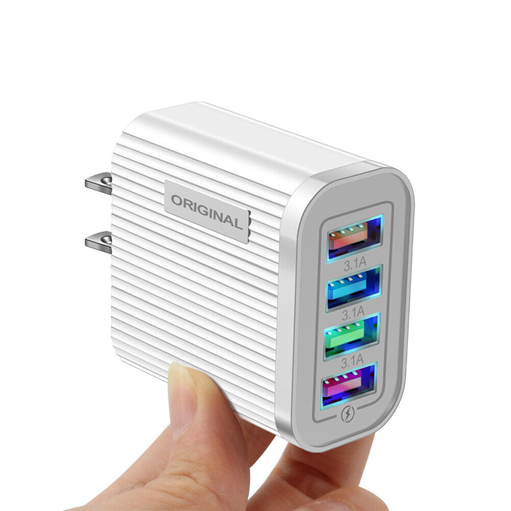 4 USB Mobile Phone Charger 3.1A EU/US Plug Wall Charging Head (White US)