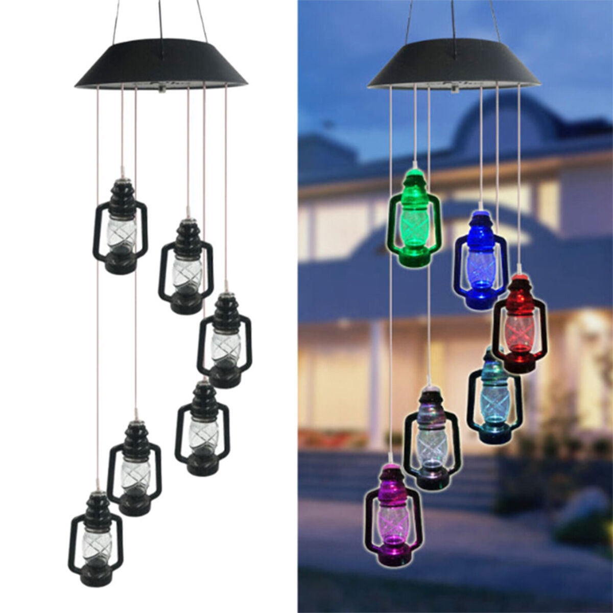 Solar Lanterns Wind Chime, Color Changing LED Light Wind Bell for Outdoor