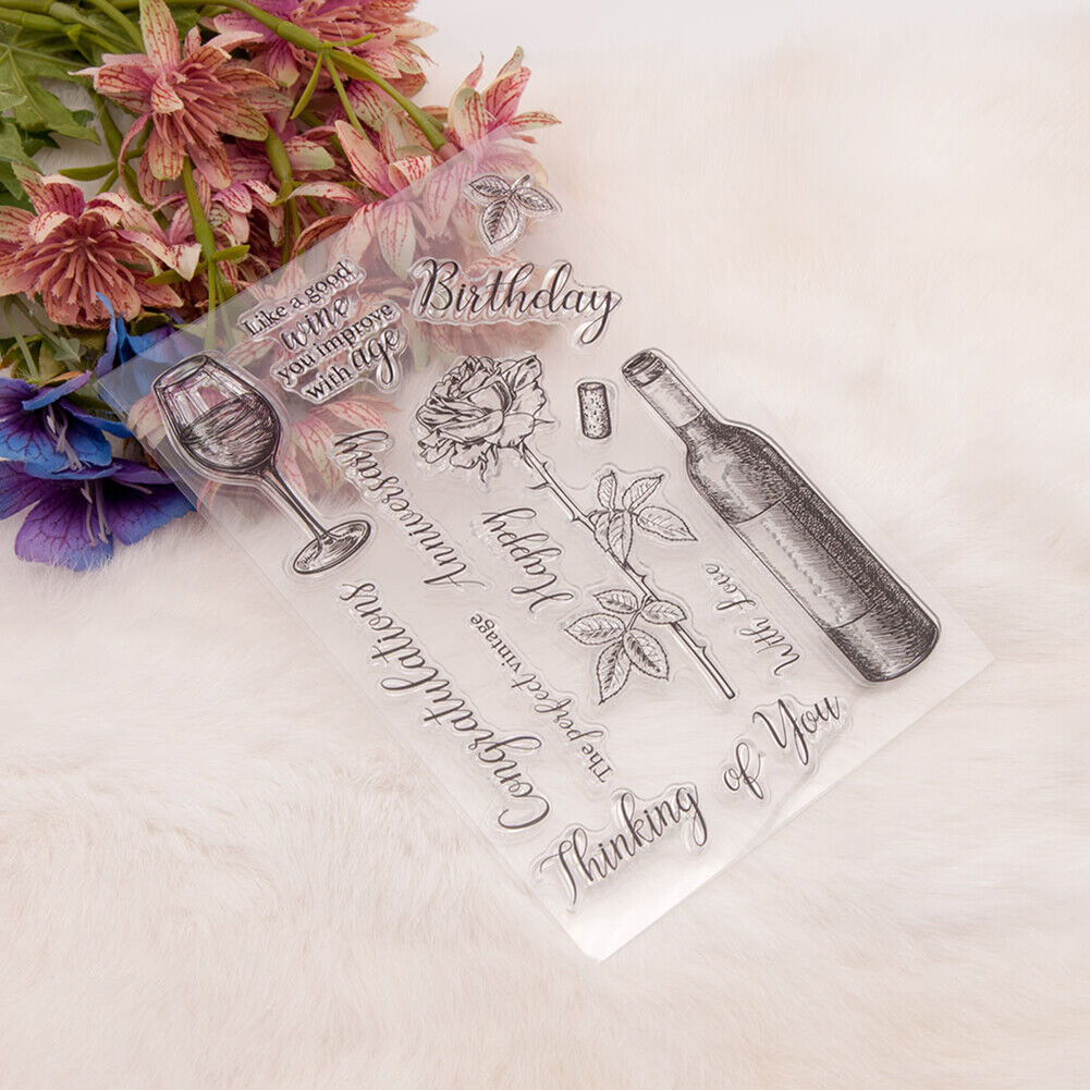 Red Wine Glass Paper Cut Dies Metal Stencil Clear Silicone Seal Stamp Mold