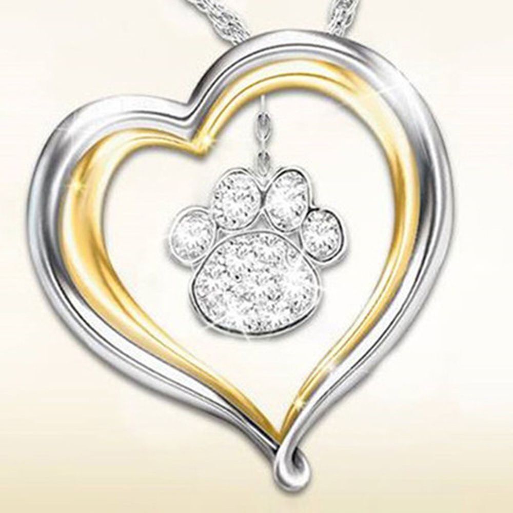 Day Gifts Cat Paw Alloy Two-color Heart Necklace Thin Chain Pendant Choker
