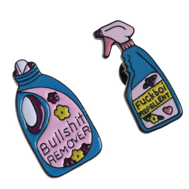 2Pcs Bullshit Remove Cartoon Detergent Enamel Pins Badge Brooches Decor Jewelry