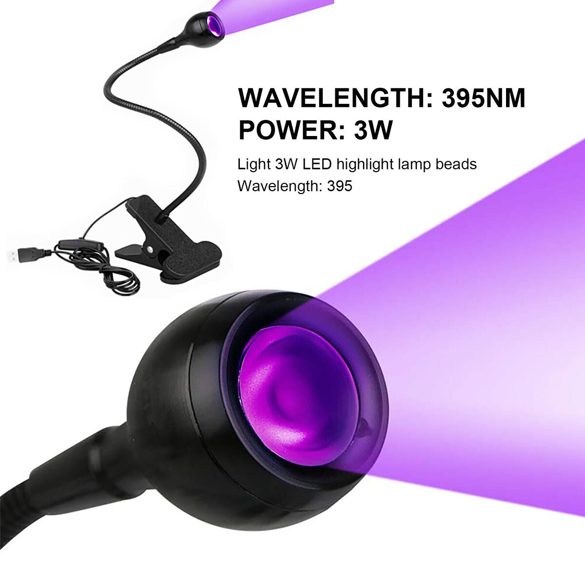 UV Glue Curing Lamp - 3W LED Ultraviolet Purple Light for Repairing Phone