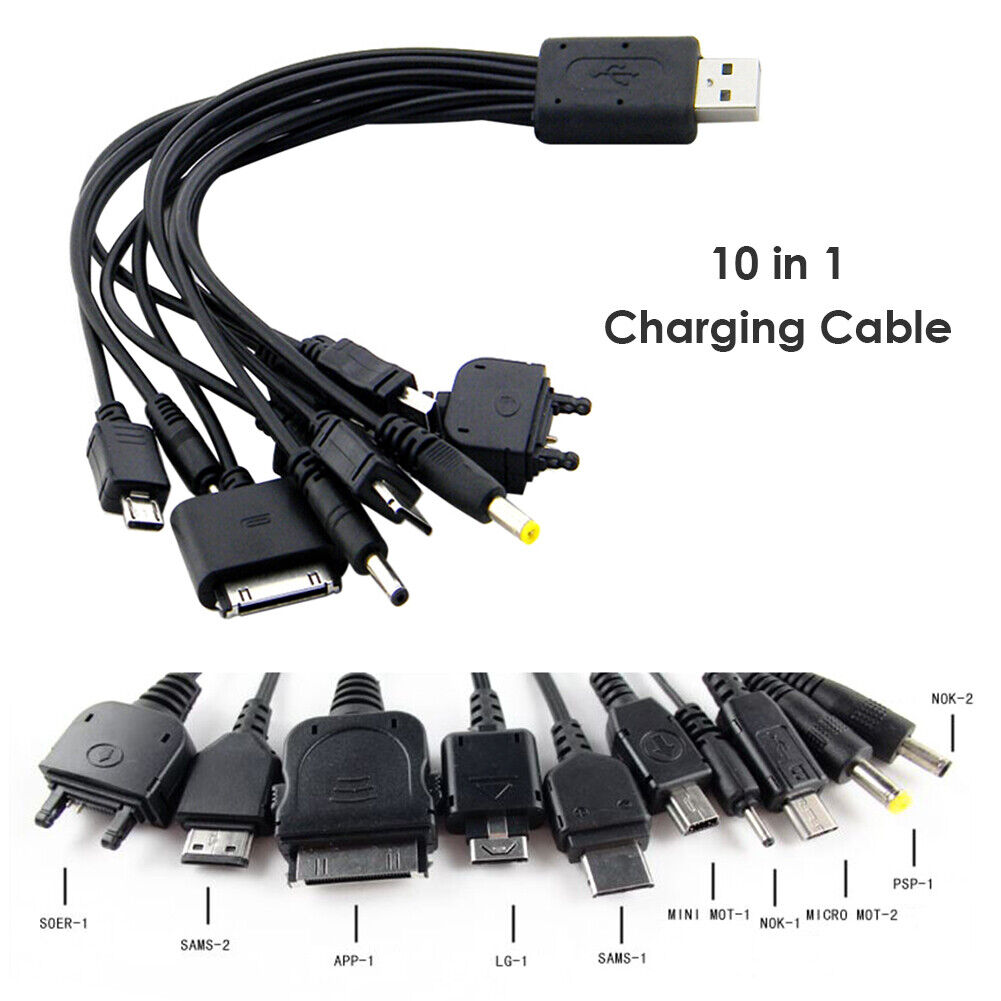 10 in 1 USB Charging Cable Universal Mobile Phone Multi-Function Power Cord