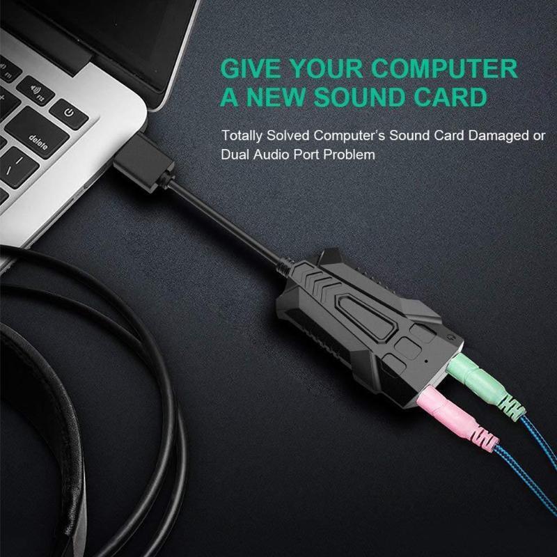 Plug and Play USB Sound Card External Stereo Sound Adapter Splitter Converter
