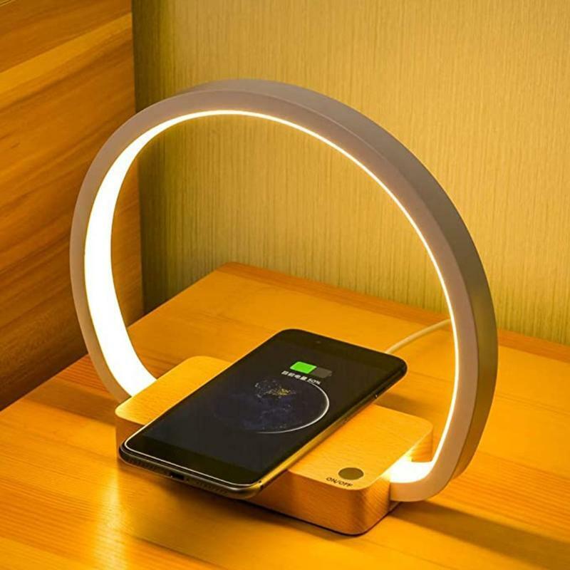 Wireless Charger Wood LED Table Lamp with Touch Control Eye-Caring Reading Light