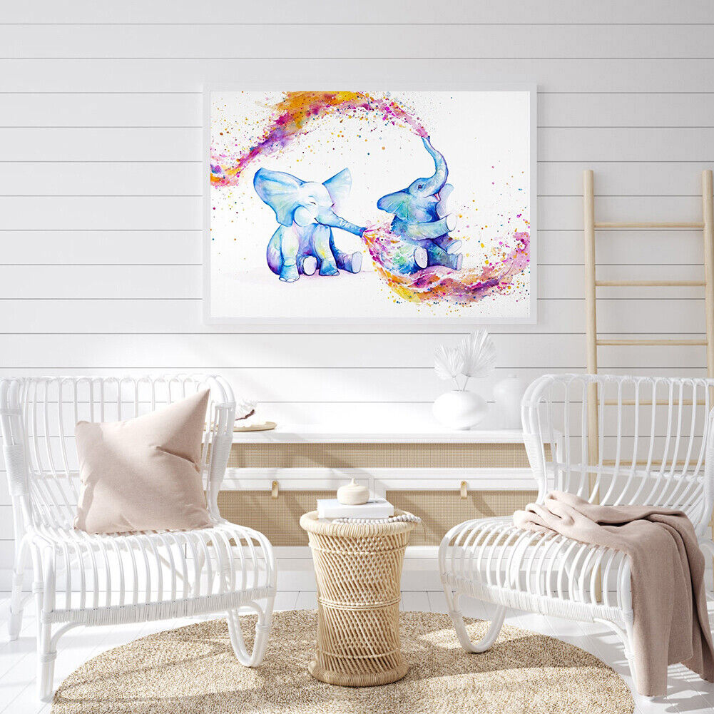 Full Cross Stitch 11CT Two Small Elephants Counted Embroidery DIY Animal