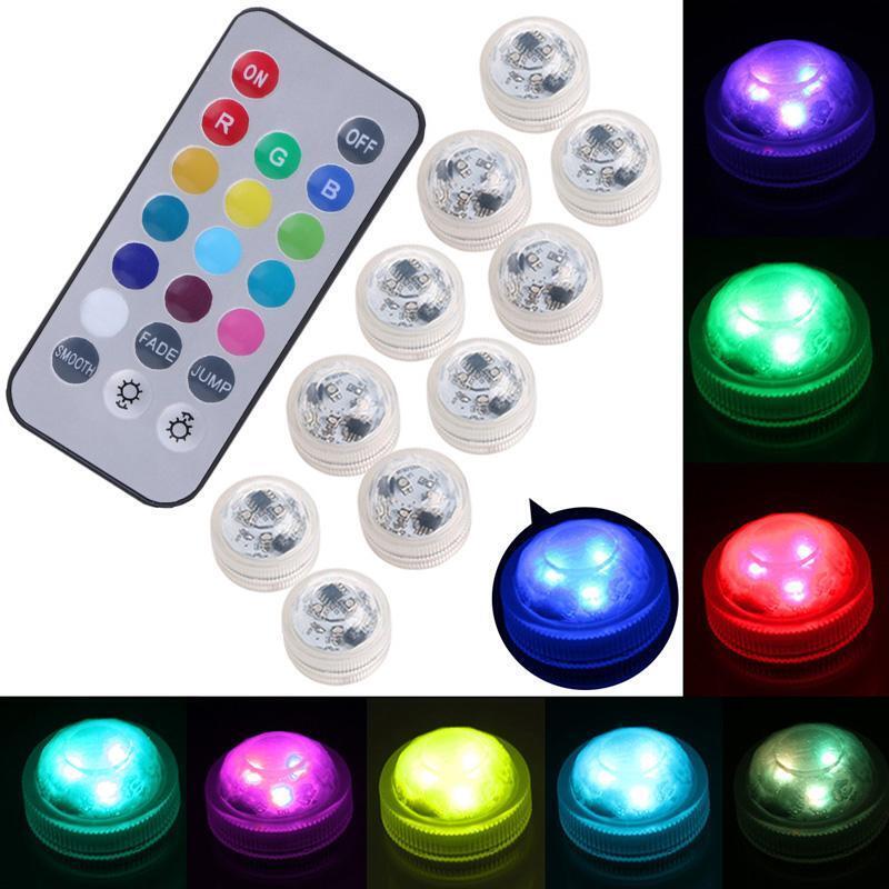 10Pcs LED Color Change Fish Floral Tank Remote Submersible Waterproof Light