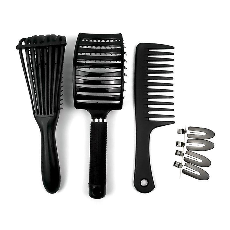Anti-Static Comb with 4pcs Hair Clips Set Detangling Hair Brush Scalp Massage