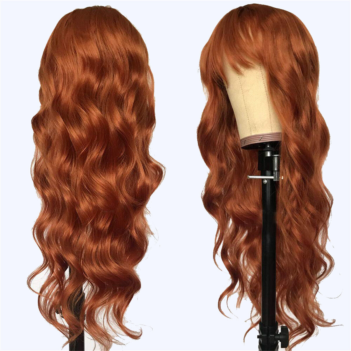 Fashion Women Ginger Orange Long Wave Curly Wigs Synthetic Hair with Full Bangs