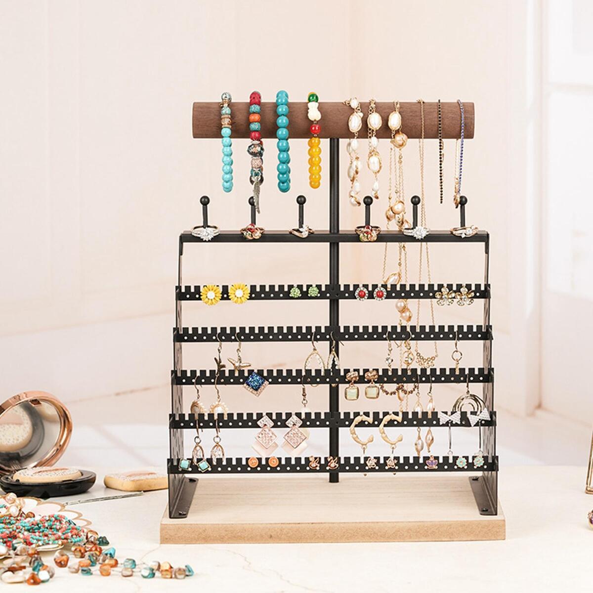 Earring Bracelet Hanging Jewelry Organizer Stand Rack -Black