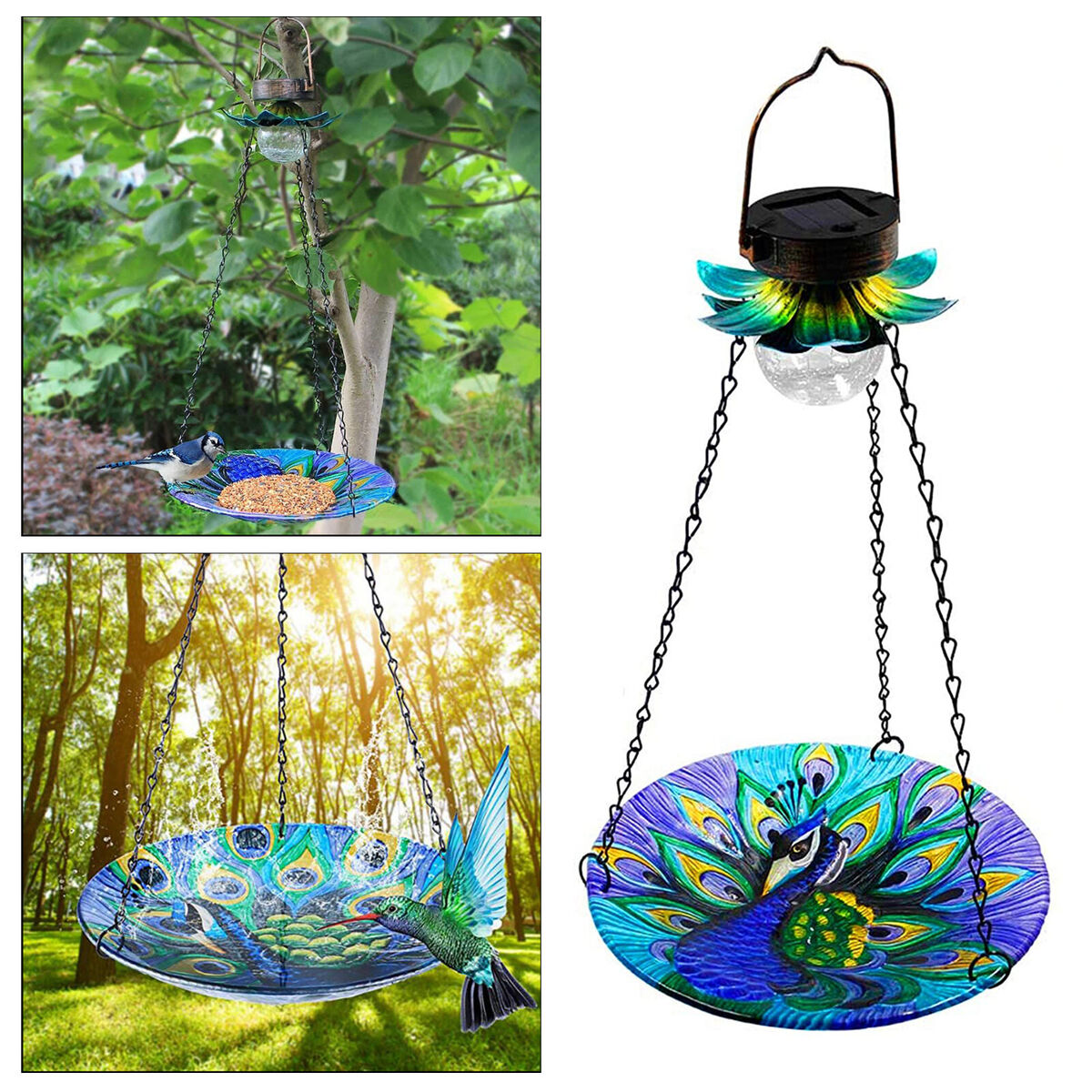 Hanging Bird Feeder Food Solar Light Hot Melt Painted  Decor