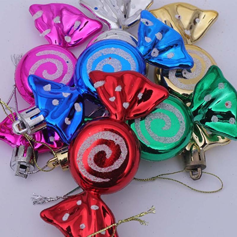 6 Pcs/box Electroplate Painted Candy Prop Xmas Tree Pendant Decoration for Party