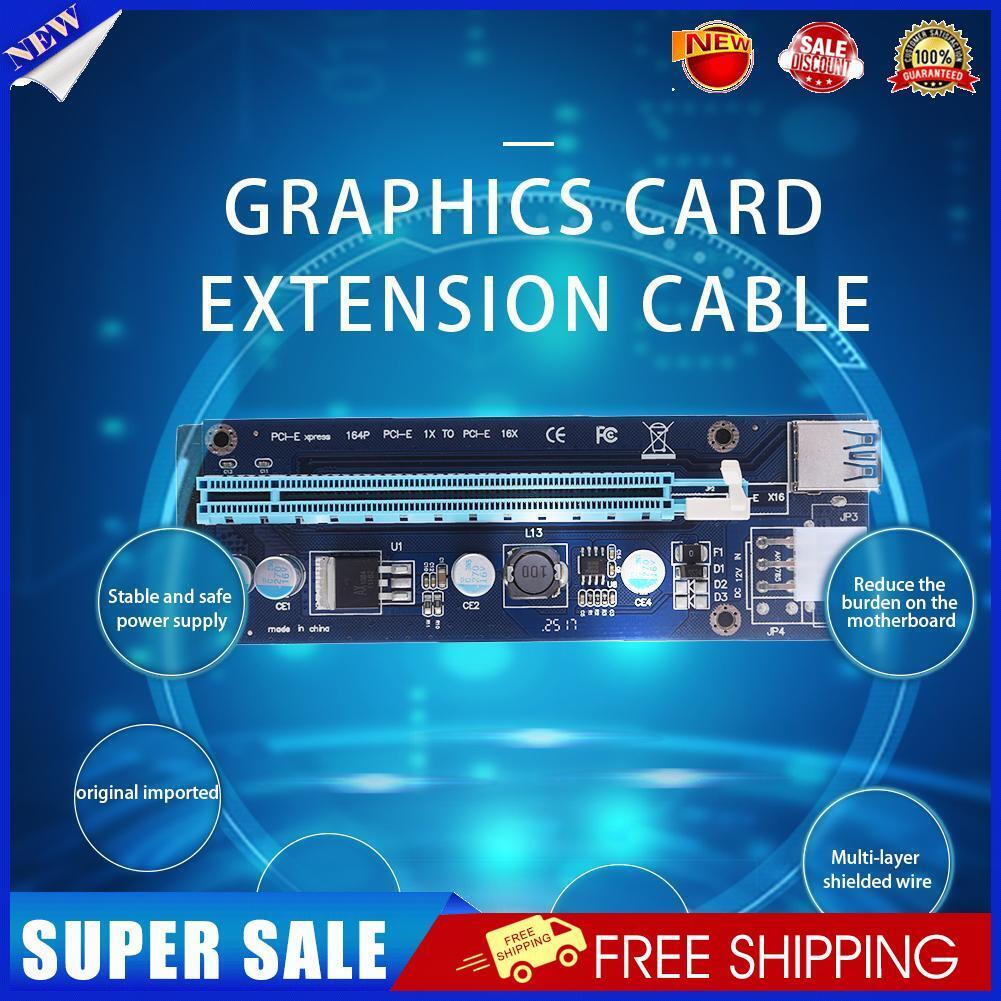 Blue PCI-E Express 1x to 16x Riser Card 6Pin USB 3.0 Cable for BTC Miner