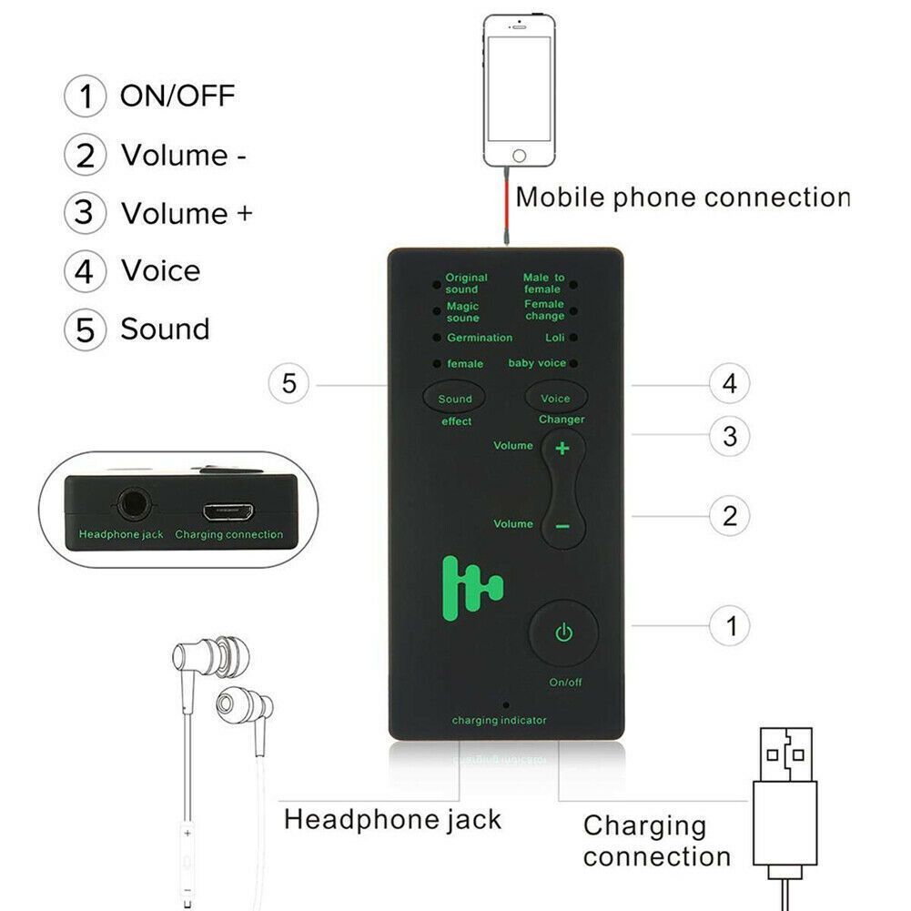 Adapter Voice Changer Device Sound Card Mic Disguiser For Computer Laptop Phone
