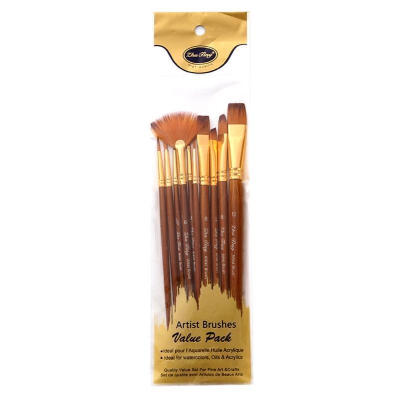 10 Pcs Nylon Hair Painting Brush Set Professional Painting Paintbrushes Kits