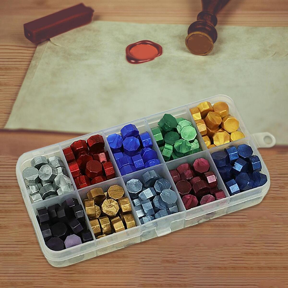 Wood Handle Sealing Stamp Wax Seal Stamp Kit Wax Beads for Wedding DIY Craft