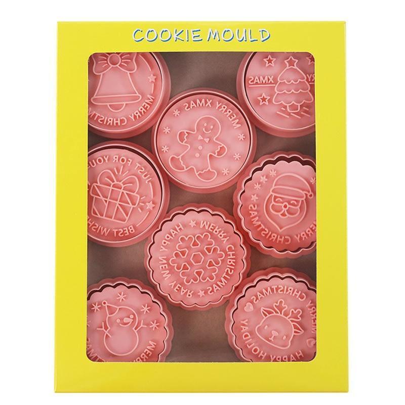8 Pcs Christmas Cookie Cutters Cookie Stamps Santa Deer Snowflake Biscuit Mold